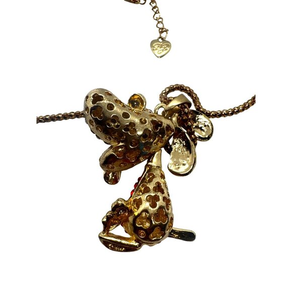 Betsey Johnson Dog Pendant Necklace Articulated Rhinestone Crystal Gold Tone - Picture 5 of 8